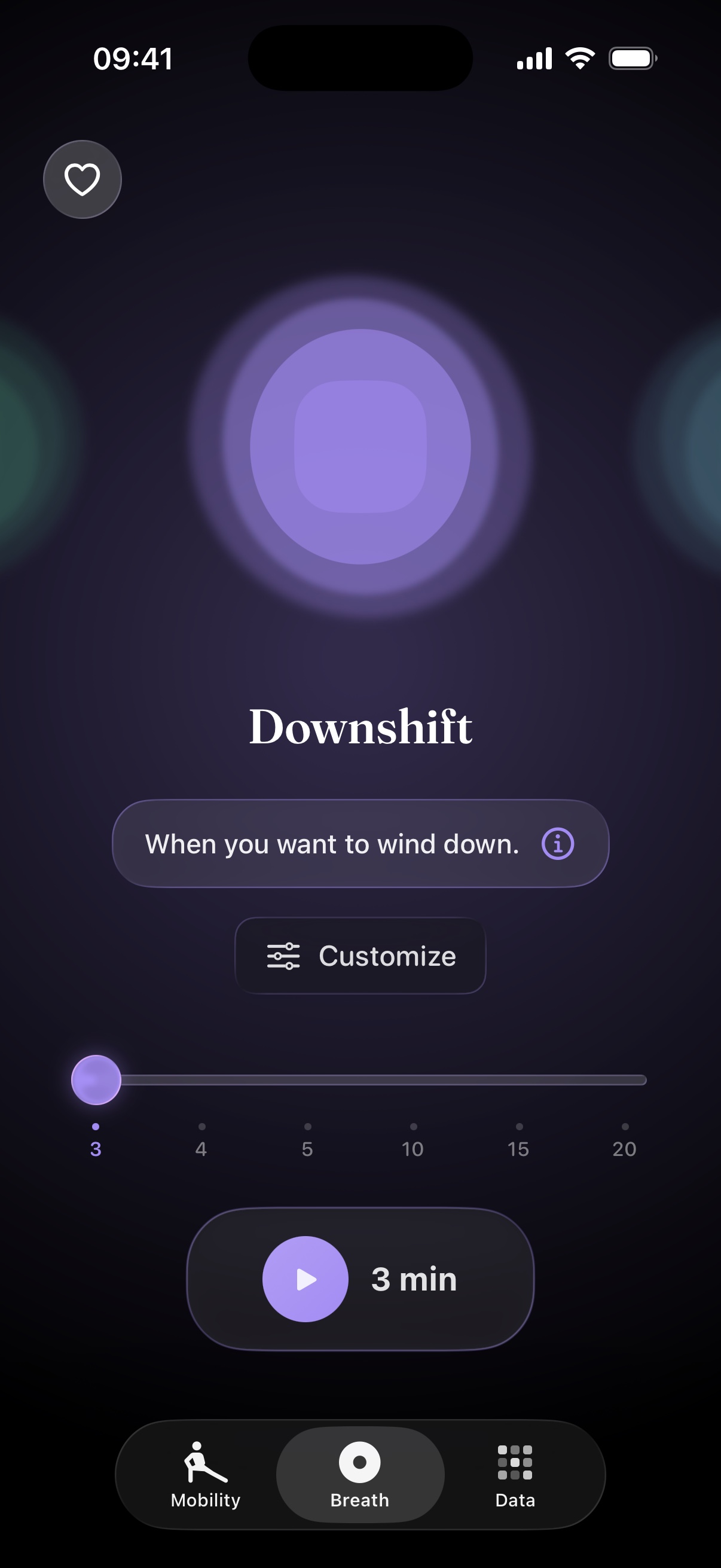 Guided breathwork with an on-screen breathing orb